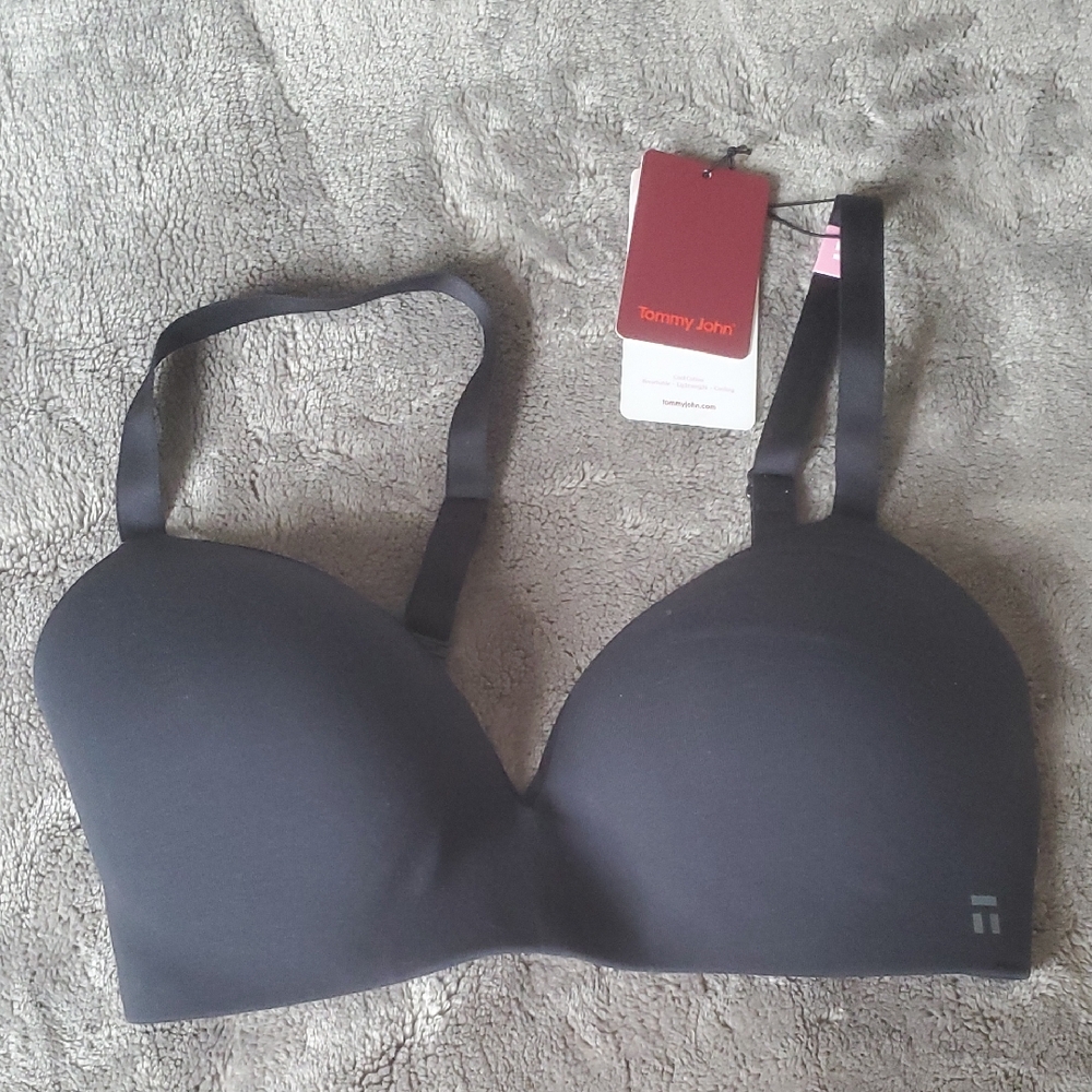 NWT TOMMY JOHN COOL COTTON LIGHTLY LINED WIRELESS BRA,  32DD   BLACK